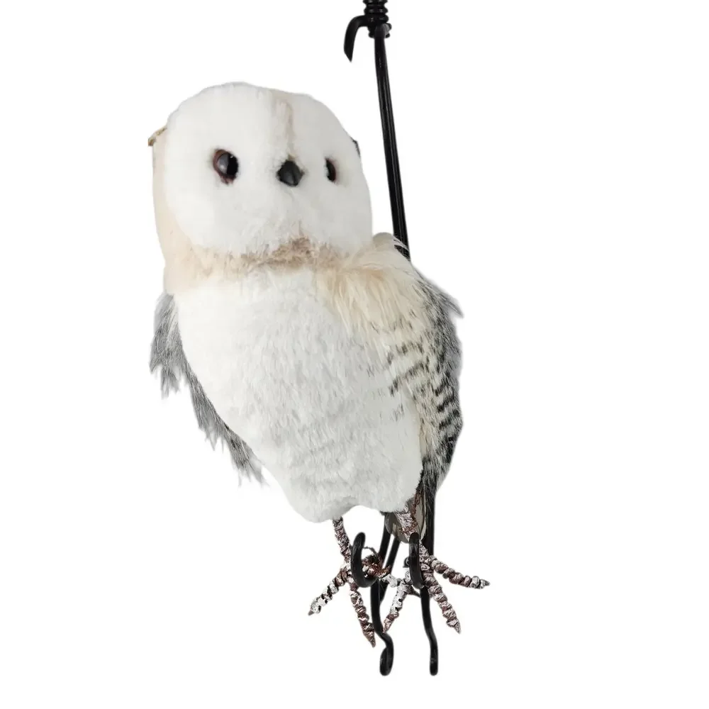 Snowy Owl Plush Figurine and Woven Birch Tree Throw Pillow Woodland‎ Decor Set